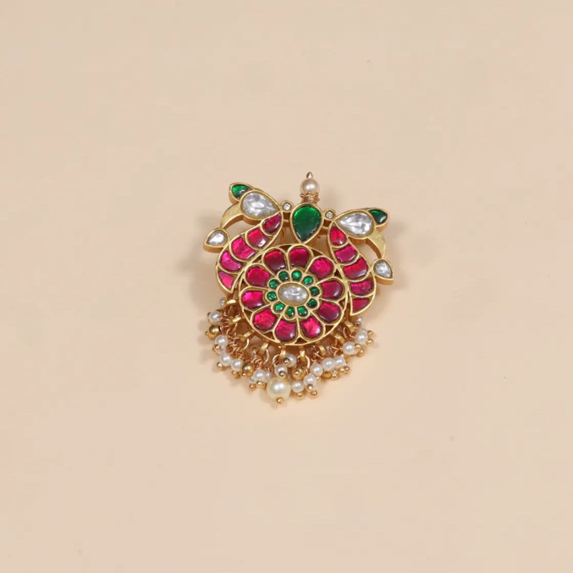 Designer Handcrafted Jadau Kundan Hair Pin with Pearl Hangings