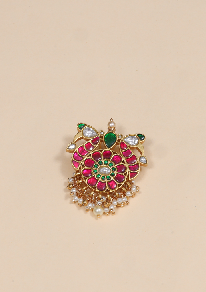 Designer Handcrafted Jadau Kundan Hair Pin with Pearl Hangings