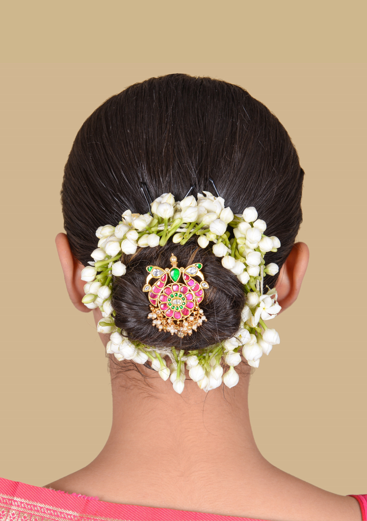 Designer Handcrafted Jadau Kundan Hair Pin with Pearl Hangings