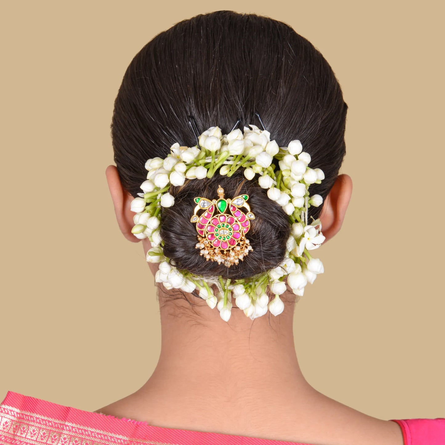 Designer Handcrafted Jadau Kundan Hair Pin with Pearl Hangings