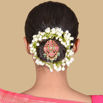 Elegant Designer Garuda Jadau Kundan Hair Pin with Pearl and Green Beads Hangings