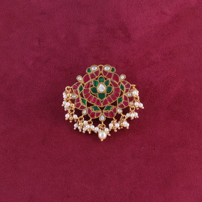 Designer Peacock Motif Jadau Kundan Hair Pin with Pearl Hangings