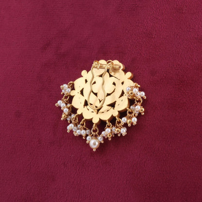 Designer Peacock Motif Jadau Kundan Hair Pin with Pearl Hangings