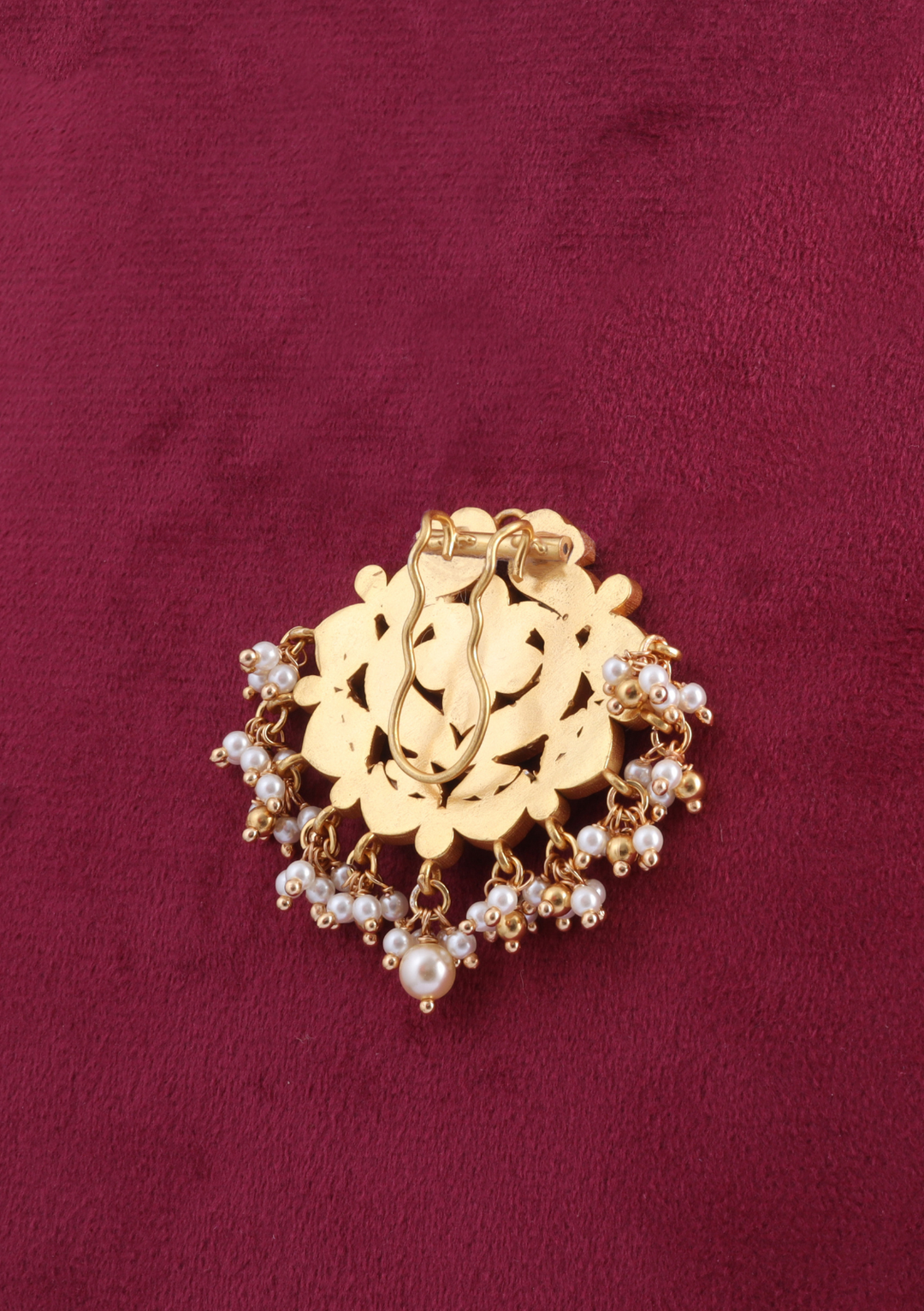 Designer Peacock Motif Jadau Kundan Hair Pin with Pearl Hangings
