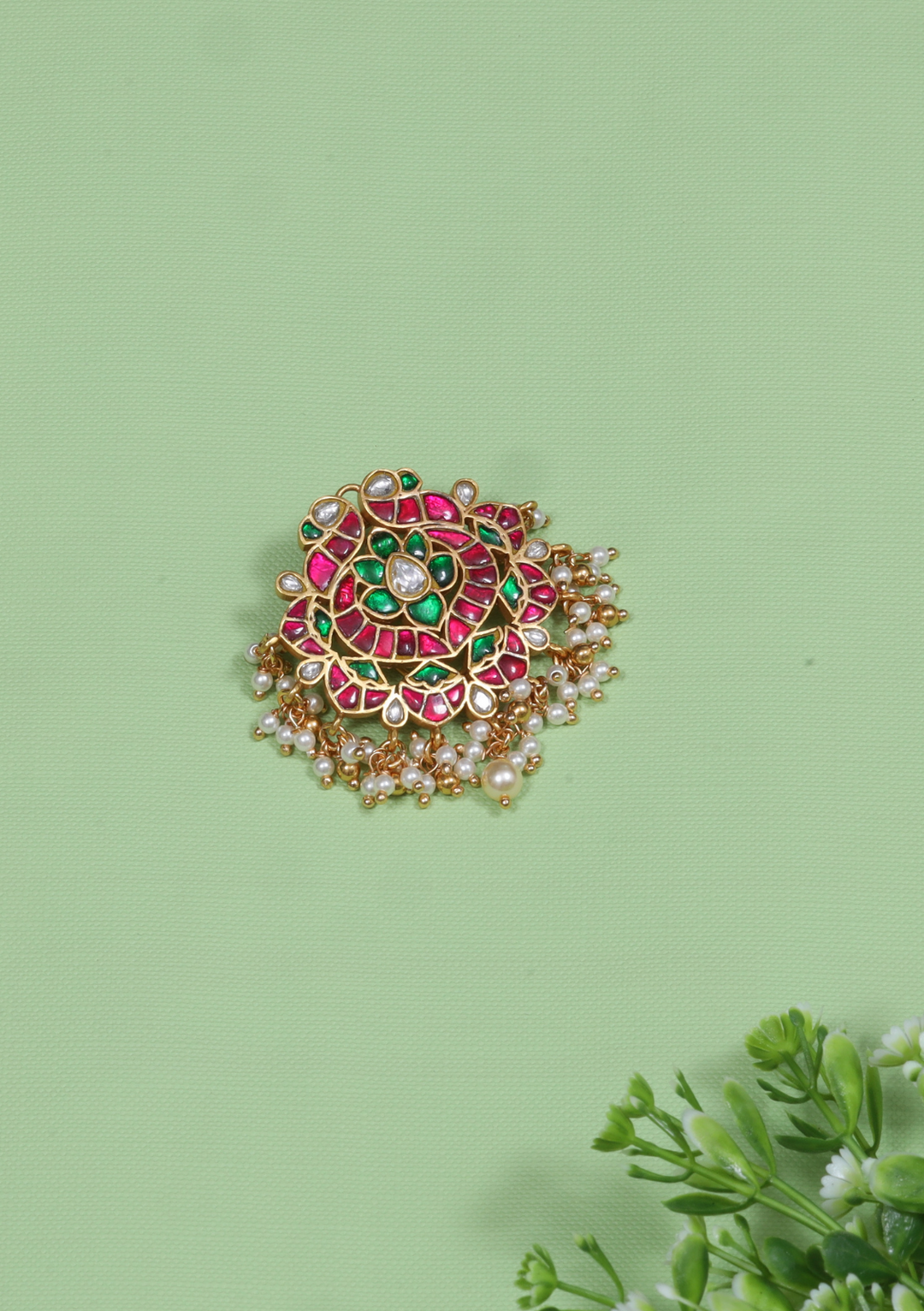 Designer Peacock Motif Jadau Kundan Hair Pin with Pearl Hangings
