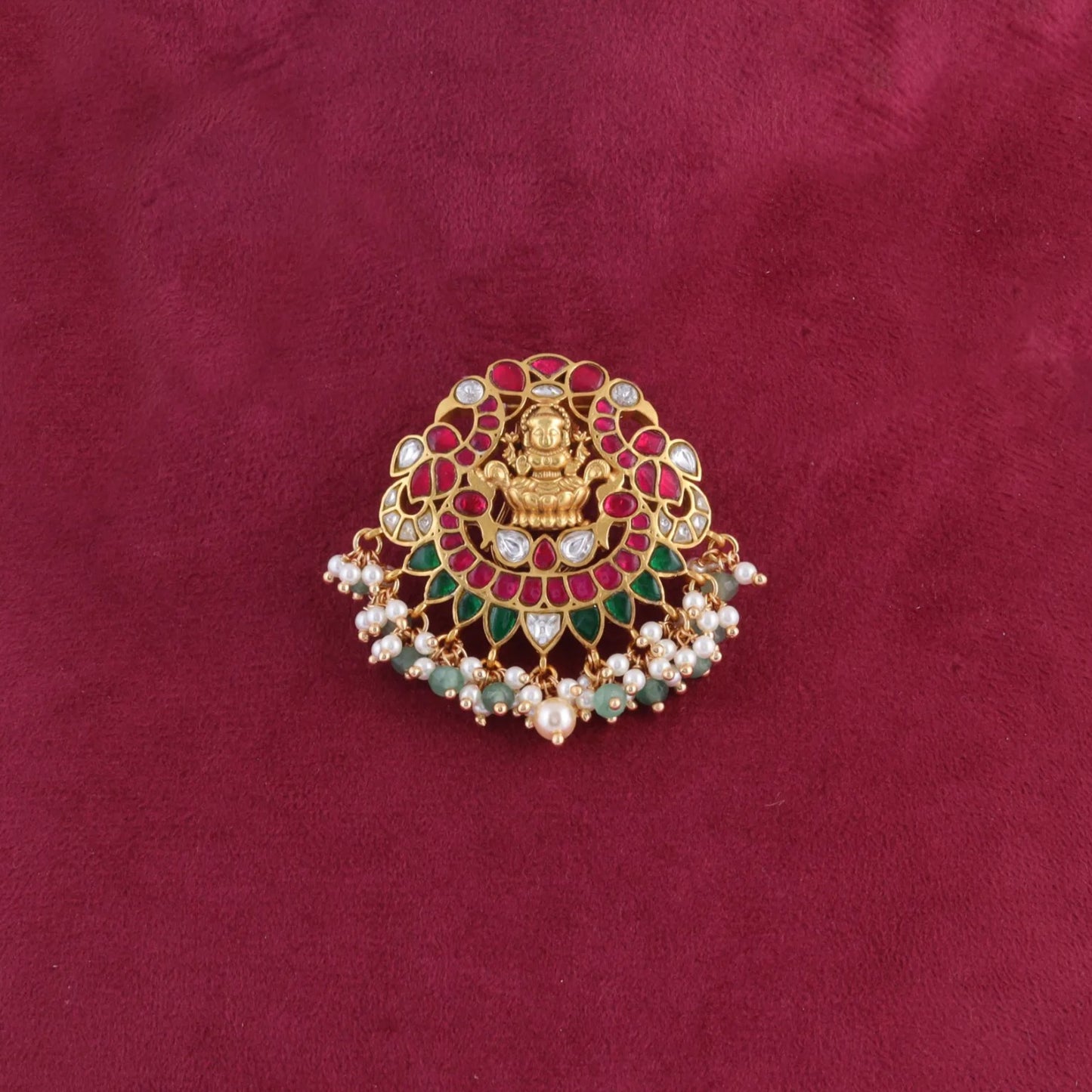 Beautiful Goddess Lakshmi Jadau Kundan Hair Pin with Pearl Hangings