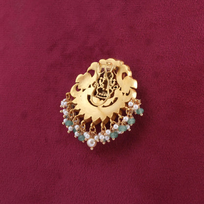 Beautiful Goddess Lakshmi Jadau Kundan Hair Pin with Pearl Hangings