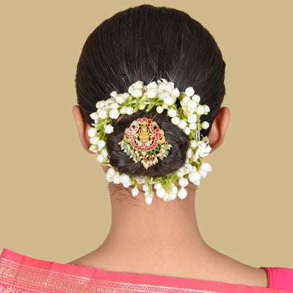 Beautiful Goddess Lakshmi Jadau Kundan Hair Pin with Pearl Hangings