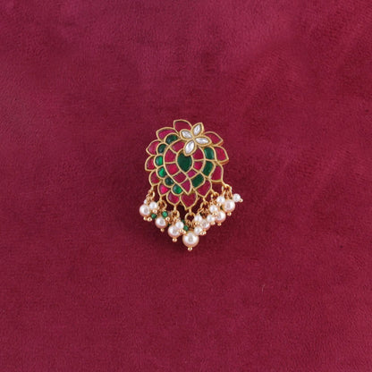 Beautiful Jadau Kundan Designer Hair Pin with Pearl Hangings