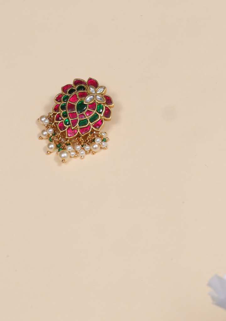 Beautiful Jadau Kundan Designer Hair Pin with Pearl Hangings