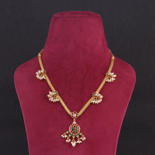 Beautiful Simple Designer Jadau Kundan Short Necklace with Pearls Hangings