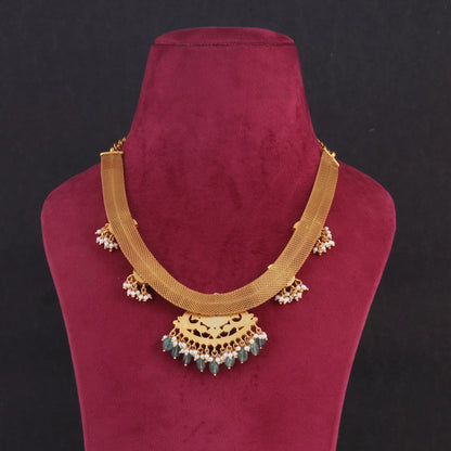 Stylish Beautiful Designer Jadau Kundan Necklace with Green Emerald Hangings