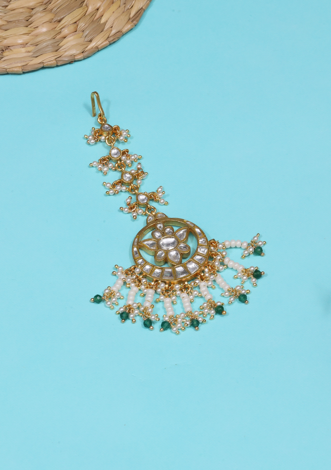 Ambika Designer White Jadau Kundan Maangtikka
