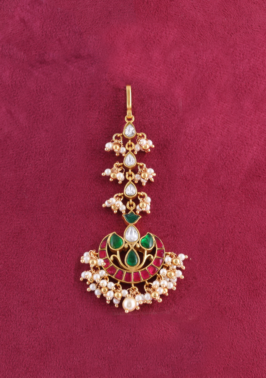 Charming Designer Jadau Kundan Maangtikka With Pearl Hangings