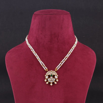 Double Chain Pearl Beautiful Simple Jadau Kundan Necklace