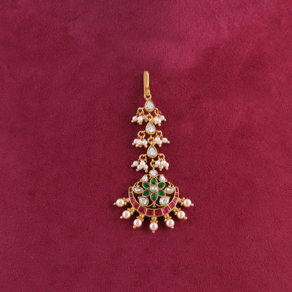 Alluring Designer Jadau Kundan Maangtikka With Pearls Beads Hangings