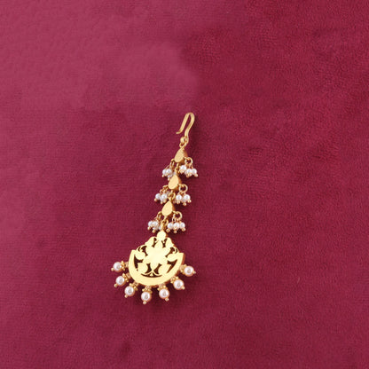 Alluring Designer Jadau Kundan Maangtikka With Pearls Beads Hangings