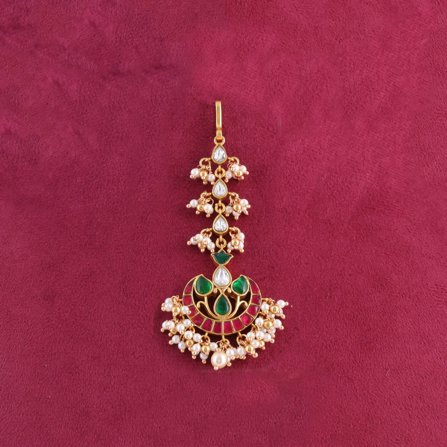 Charming Designer Jadau Kundan Maangtikka With Pearl Hangings