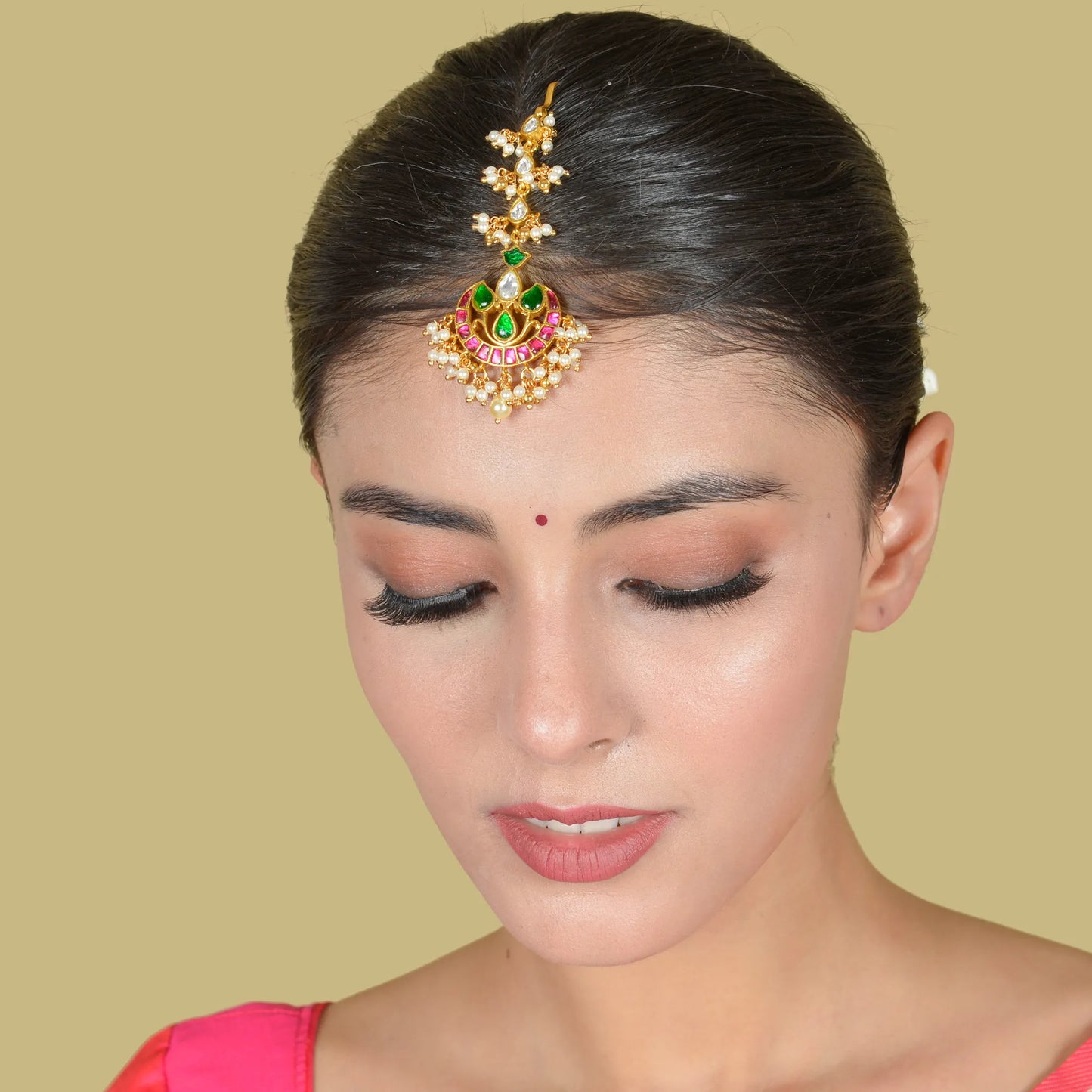 Charming Designer Jadau Kundan Maangtikka With Pearl Hangings