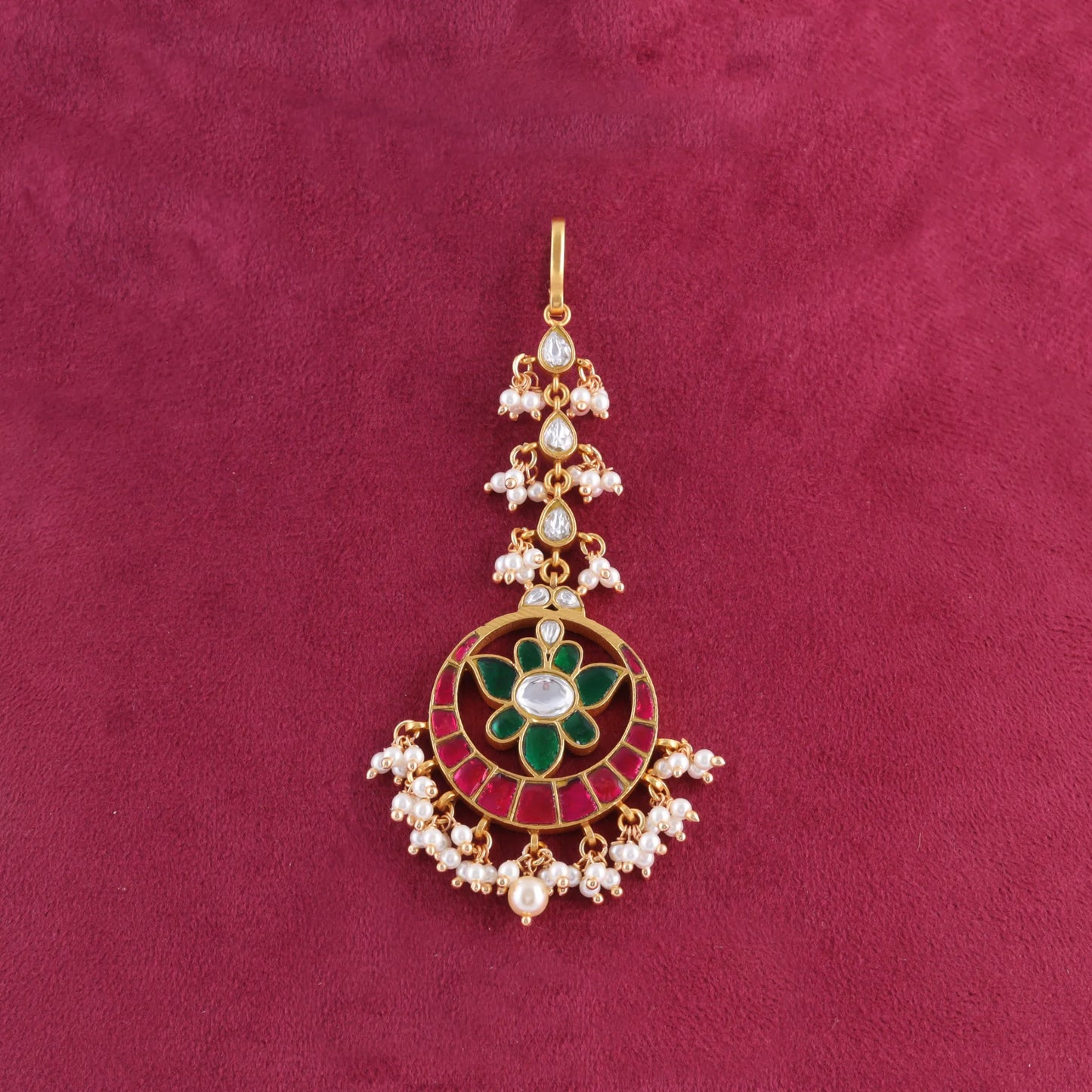 Beautiful Classic Jadau Kundan Maangtikka with Pearl Hangings