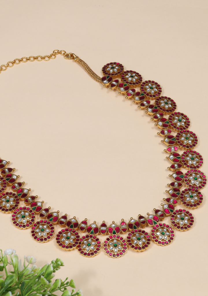 Charulata Jadau Kundan Red Bottumala Necklace
