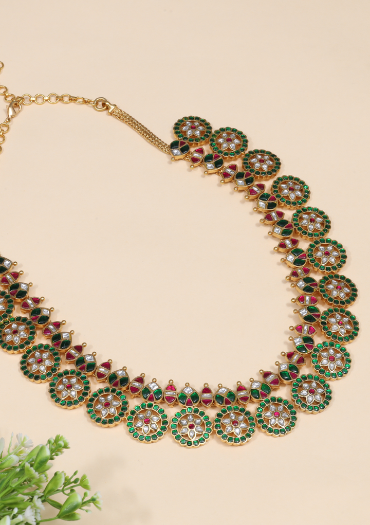 Deepika Jadau Kundan Green Bottumala Necklace