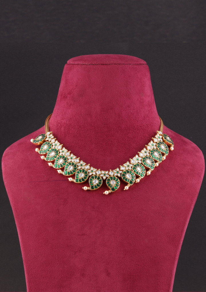 Gauri Jadau Kundan Green Mango Necklace