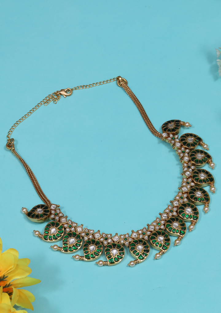 Gauri Jadau Kundan Green Mango Necklace