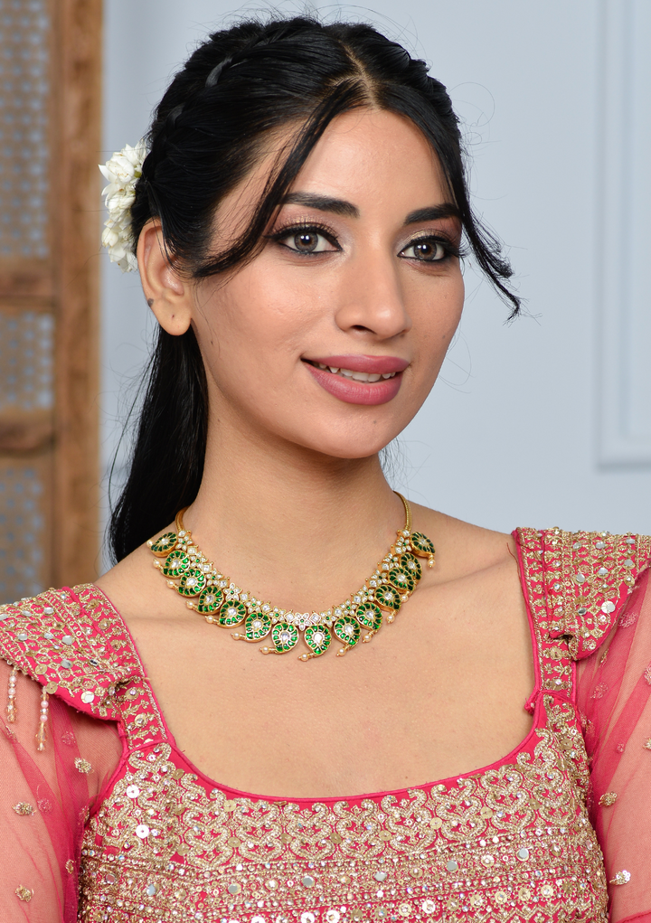 Gauri Jadau Kundan Green Mango Necklace