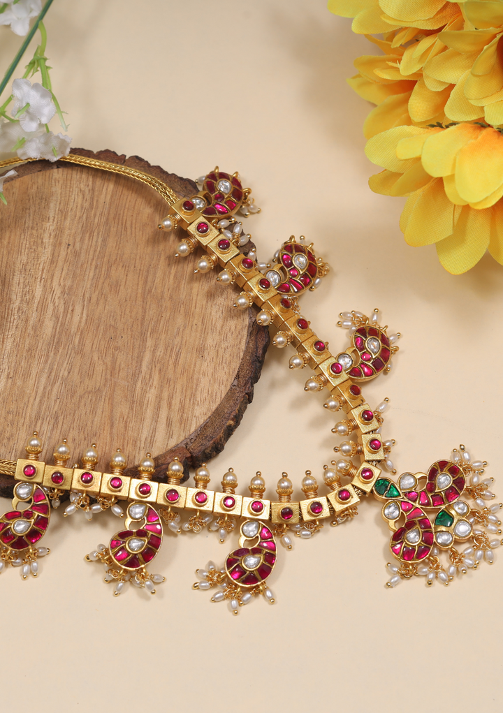Elegant Light Weight Peacock Motif Jadau Kundan Guttapusalu Necklace