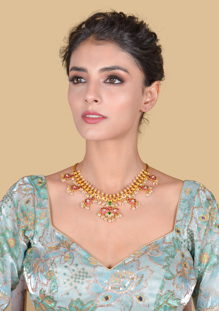 Elegant Light Weight Peacock Motif Jadau Kundan Guttapusalu Necklace
