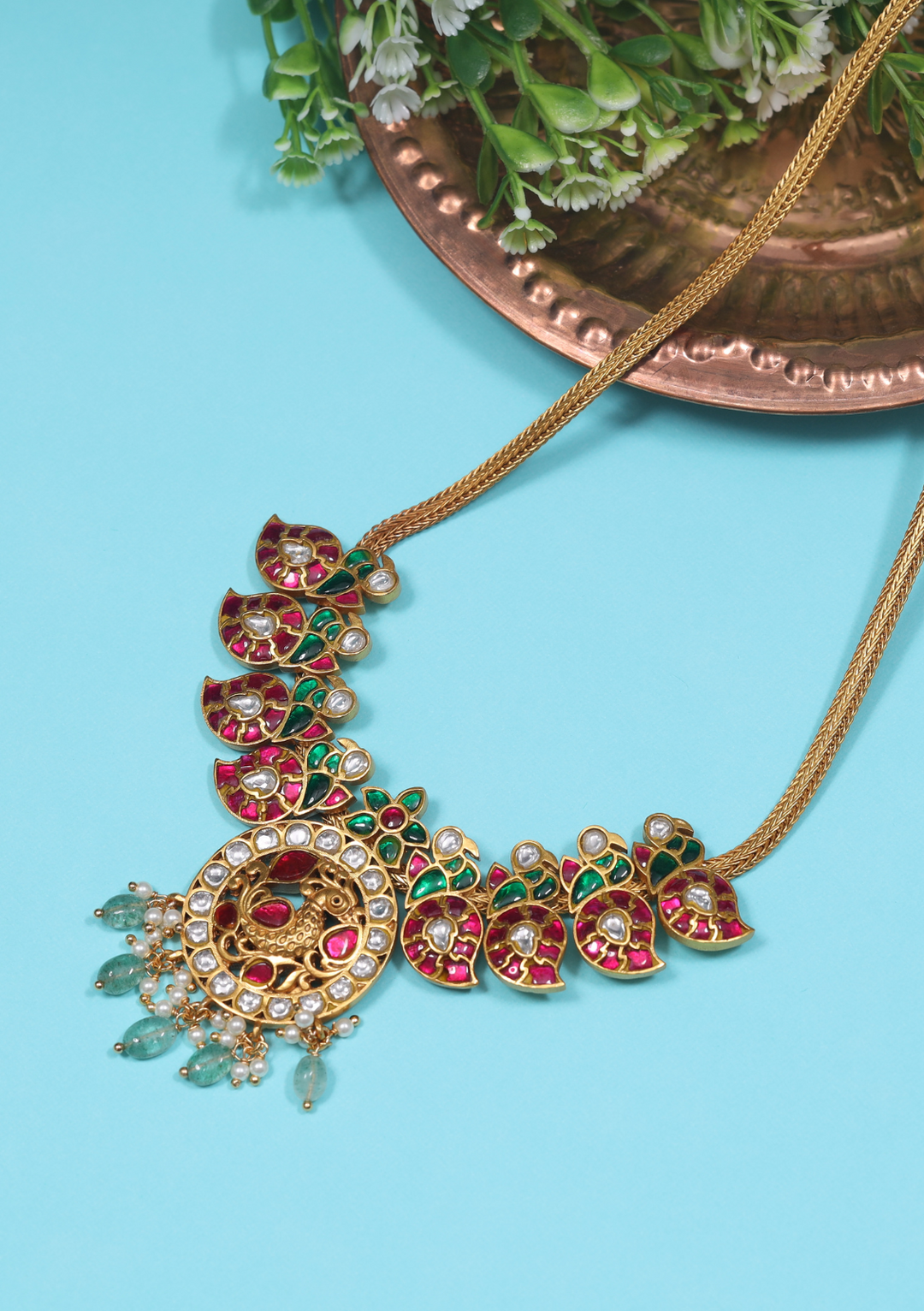 Jadau Kundan Peacock Motif Gold Plated Necklace
