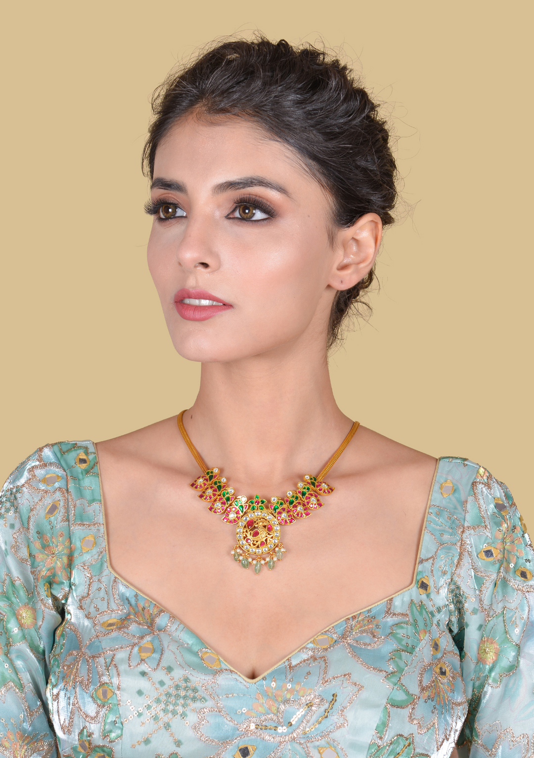 Jadau Kundan Peacock Motif Gold Plated Necklace