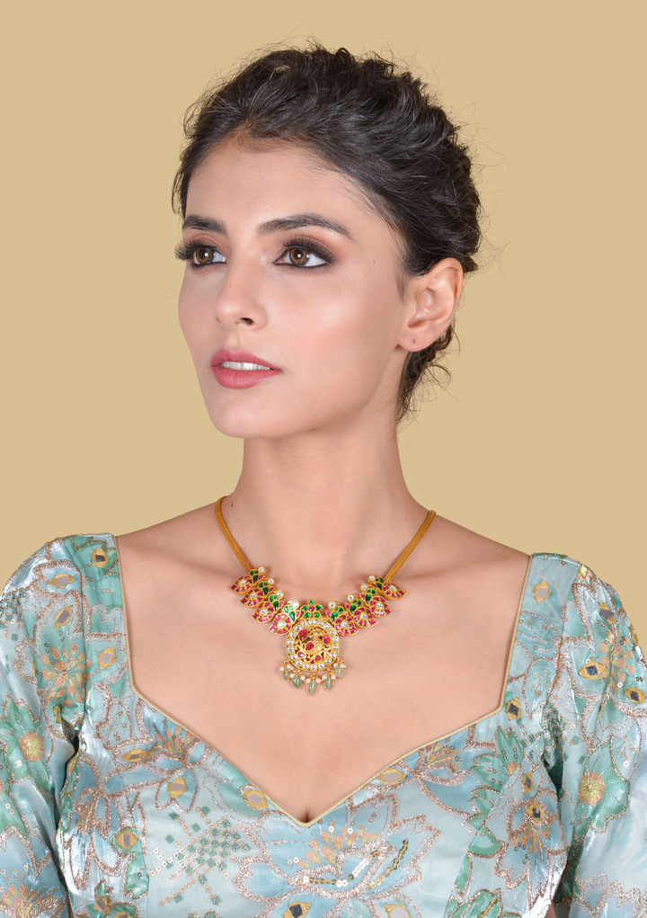 Jadau Kundan Peacock Motif Gold Plated Necklace