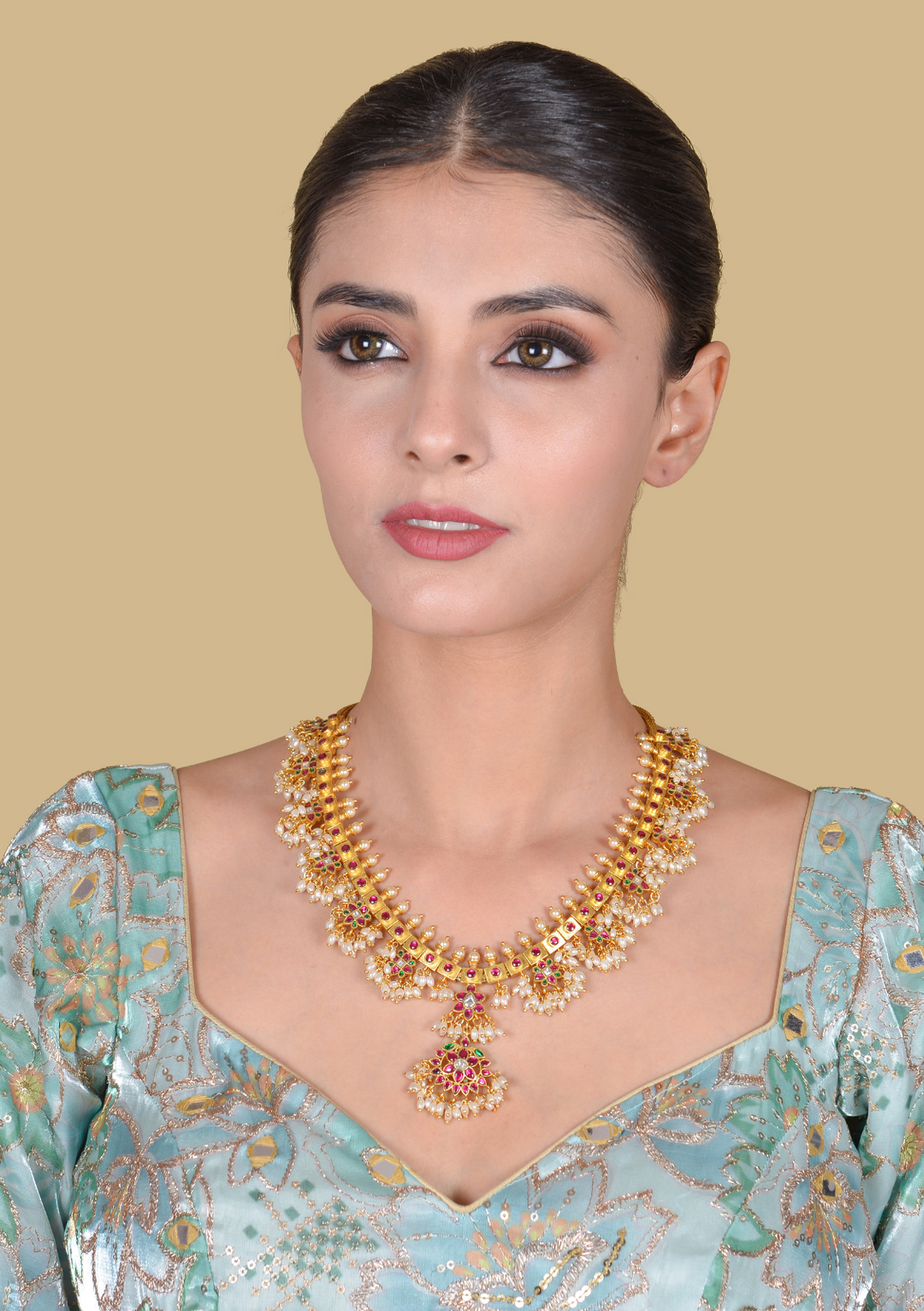 Beautiful Designer Guttapusalu Necklace Real Jadau Kundan work with Rice Pearls