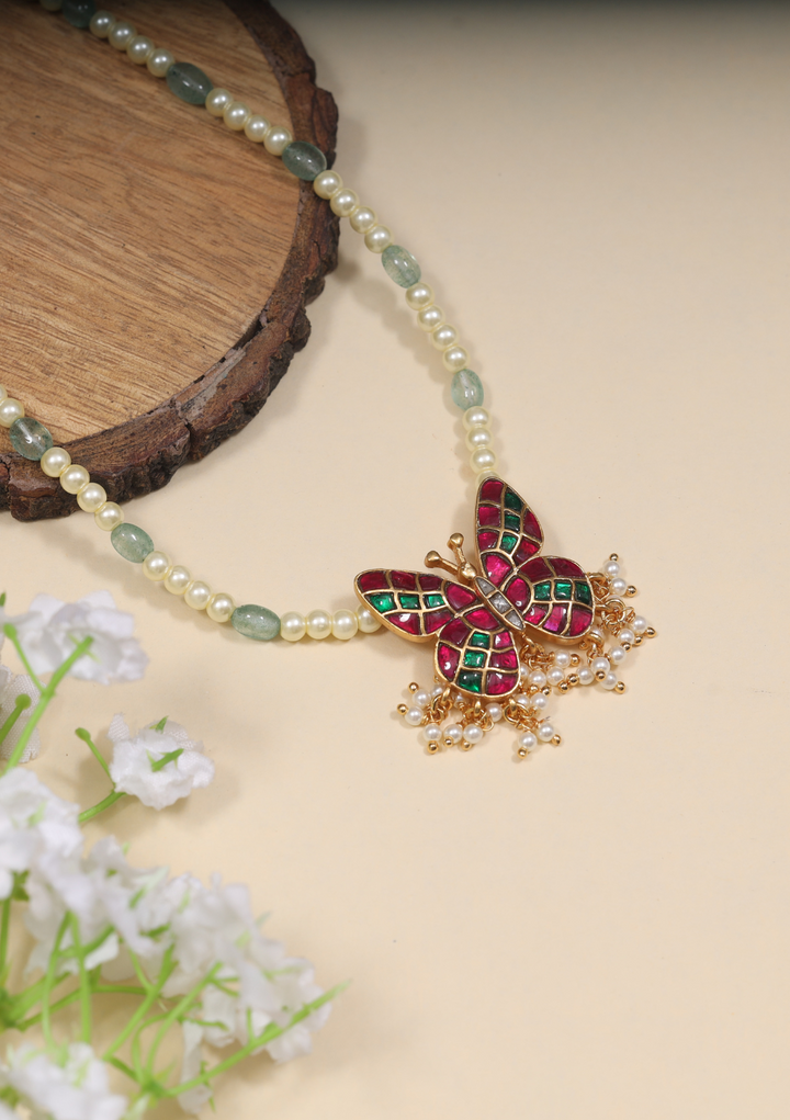 Butterfly Jadau Kundan Designer Gold Plated Necklace