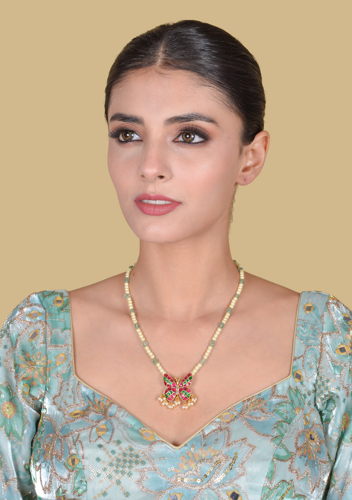 Butterfly Jadau Kundan Designer Gold Plated Necklace