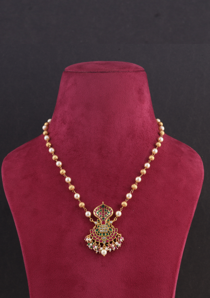 Naga Jadau Kundan Pendant with Pearl Chain