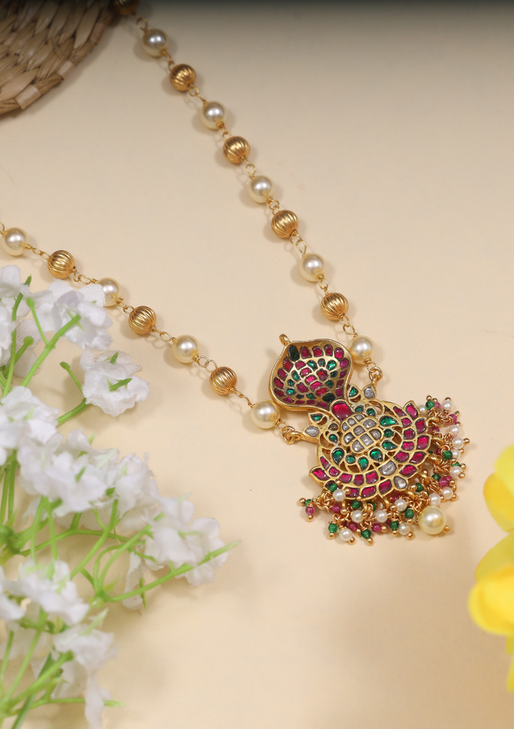 Naga Jadau Kundan Pendant with Pearl Chain