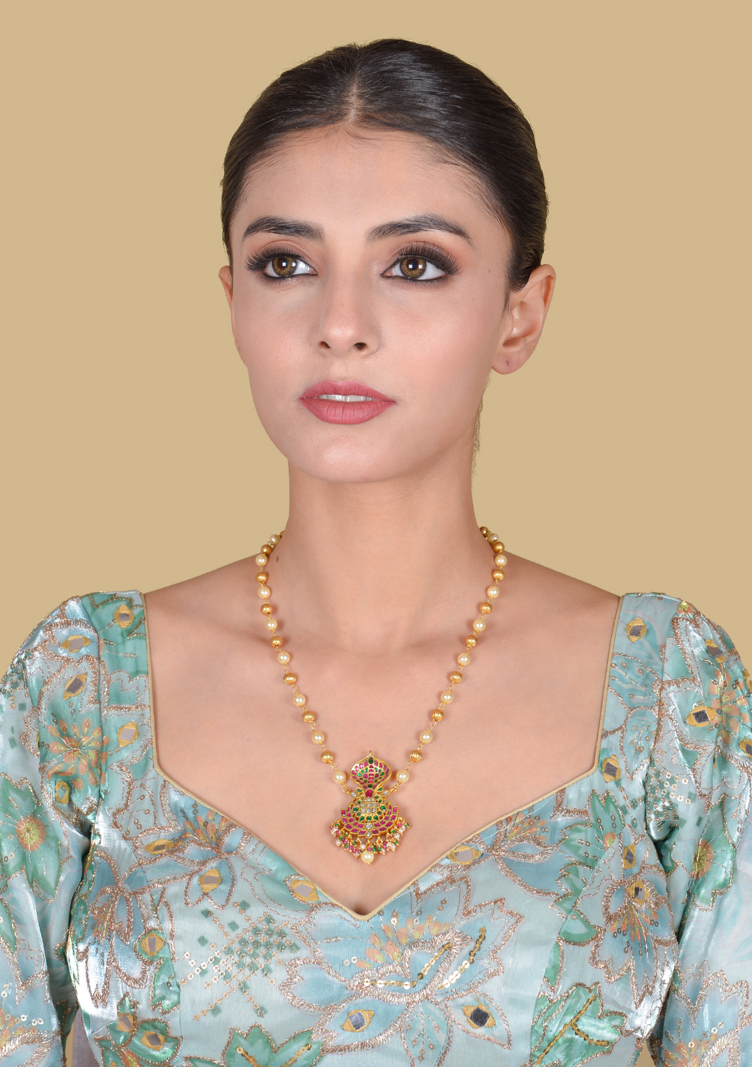 Naga Jadau Kundan Pendant with Pearl Chain