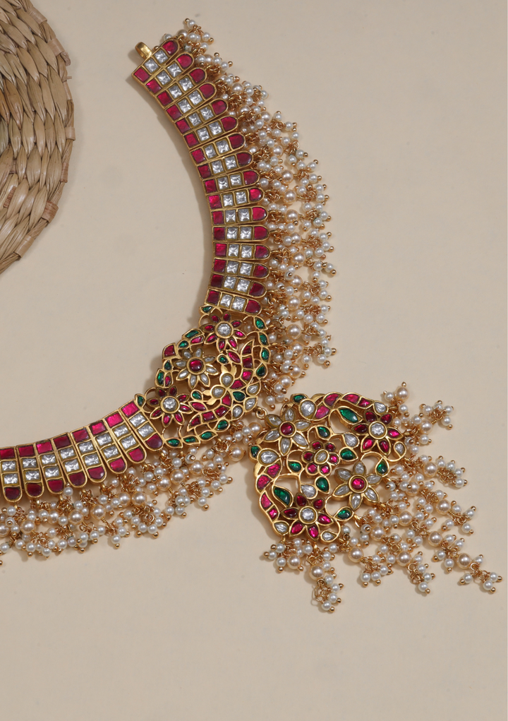 Bridal Heavy Look Designer Jadau Kundan Necklace with Pearl Hangings