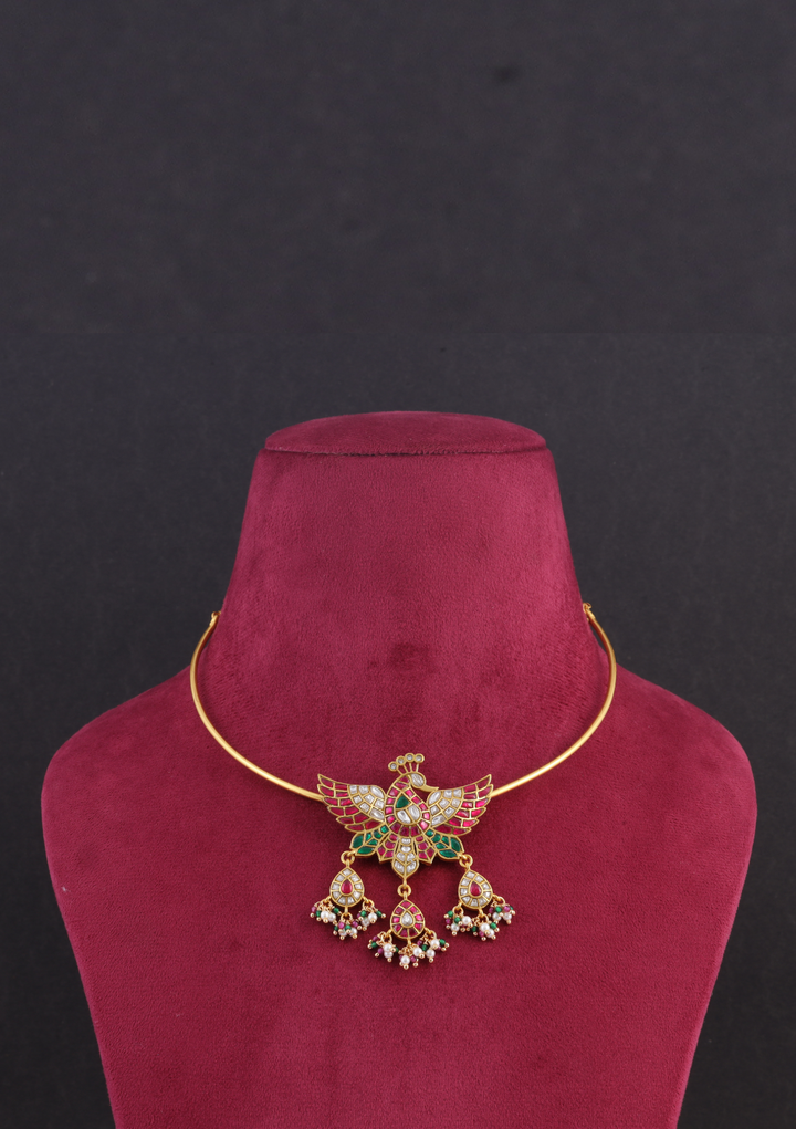 Beautiful Jadau Kundan Hasli Peacock Necklace