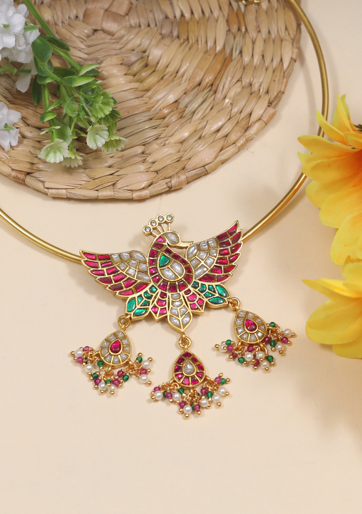 Beautiful Jadau Kundan Hasli Peacock Necklace