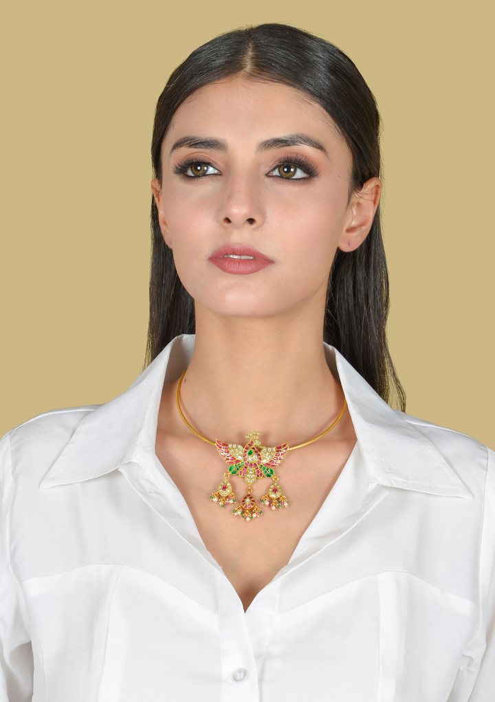 Beautiful Jadau Kundan Hasli Peacock Necklace