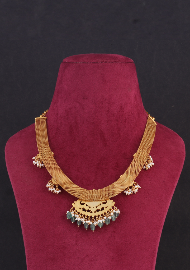 Stylish Beautiful Designer Jadau Kundan Necklace with Green Emerald Hangings