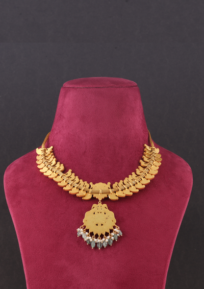 Elegant Peacock Moltif Real Jadau Kundan fine work Necklace with Emeralds Green Beads Hangings