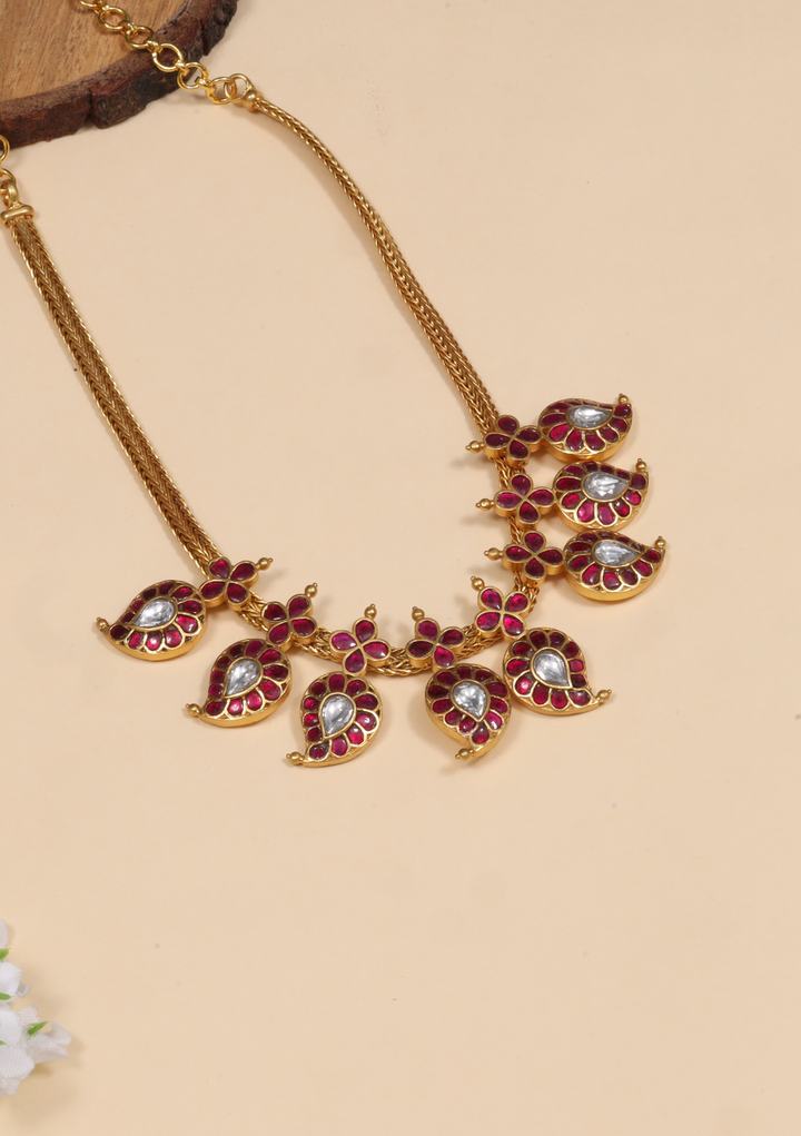 Beautiful Classic Mango Jadau Kundan Short Haram Necklace