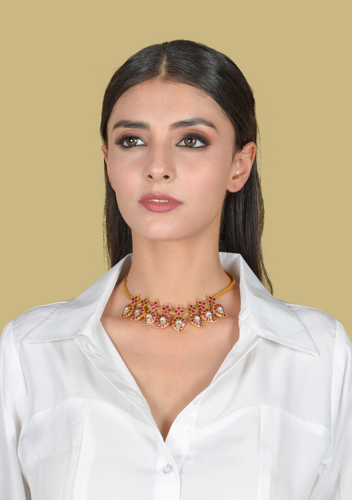 Beautiful Classic Mango Jadau Kundan Short Haram Necklace