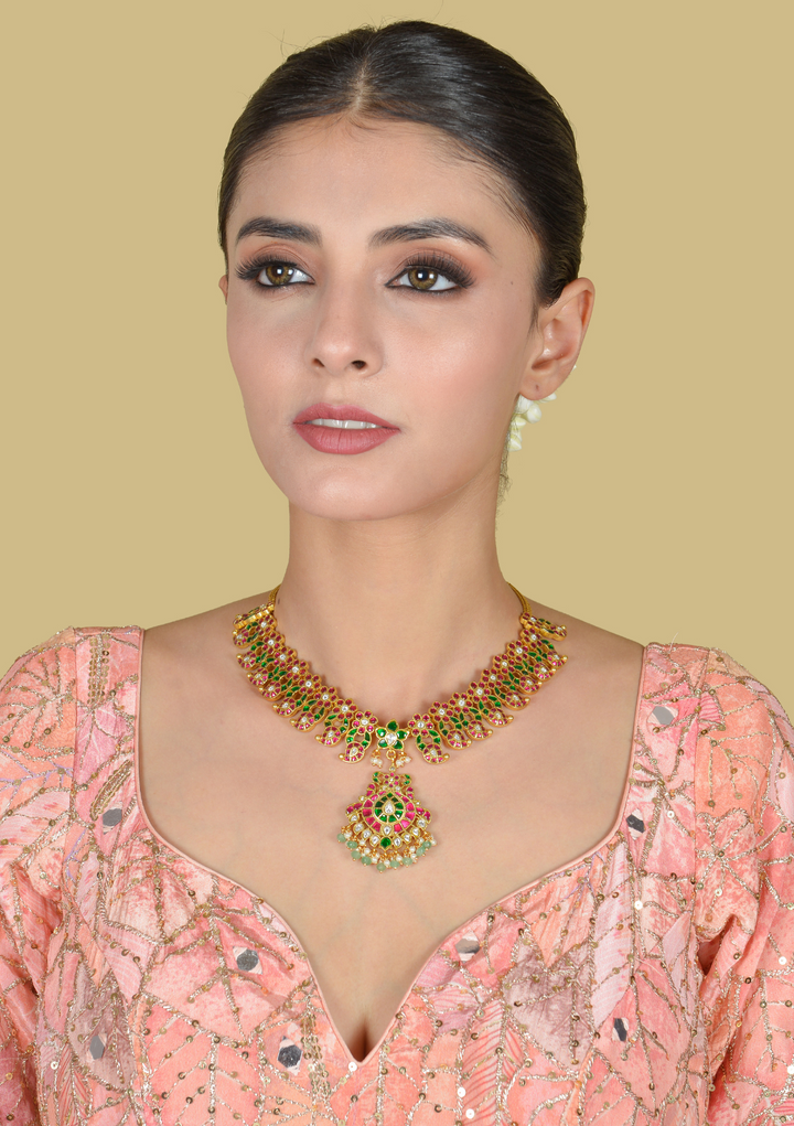 Beautiful Mango with Floral Pattern Jadau Kundan Necklace