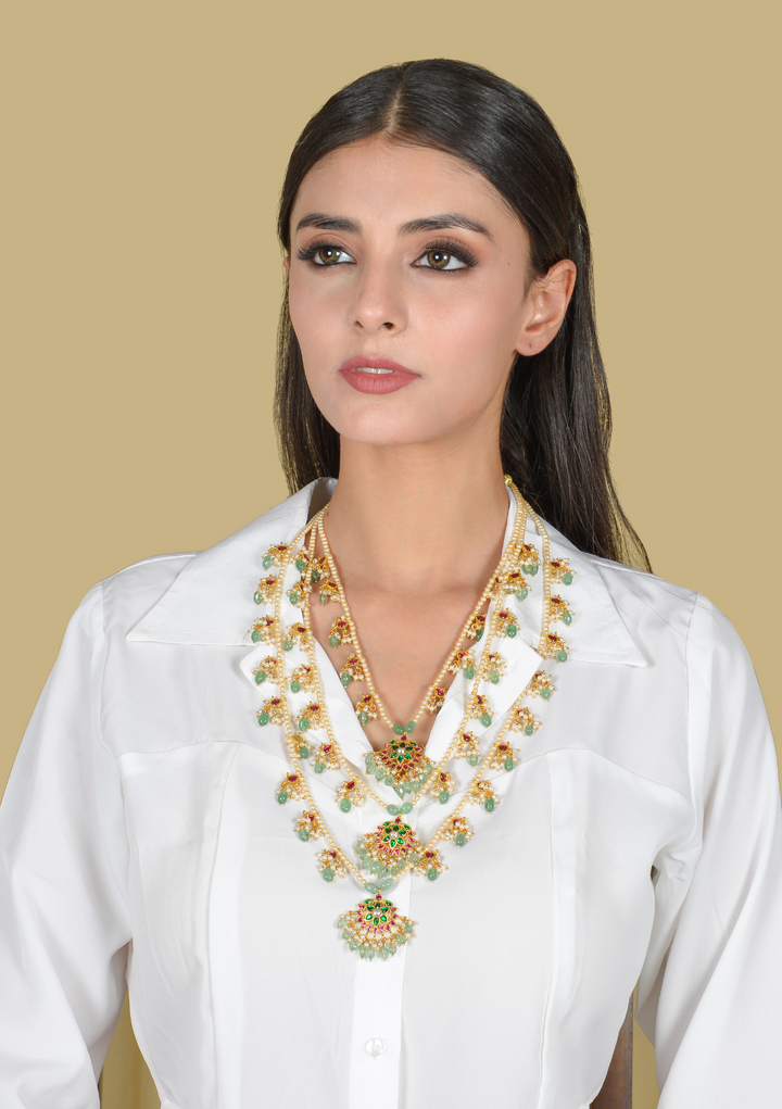Stylish Three Layer Jadau Kundan Designer Necklace
